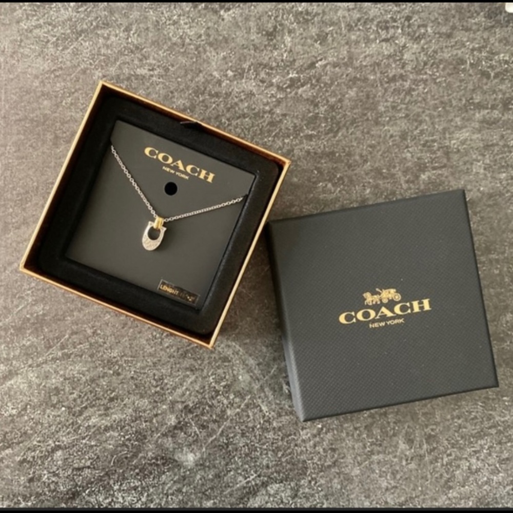 COACH NWT Silver Pave Signature Necklace